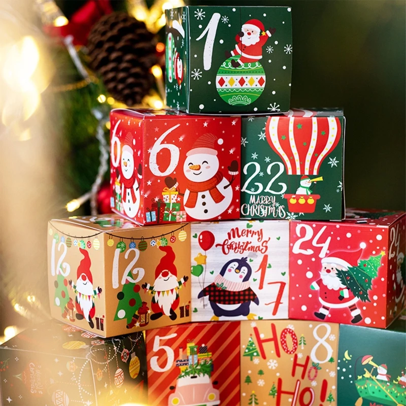 Christmas Advent Calendar Boxes 24Pcs Filling Xmas Small Gifts Wrapping Supplies for Children Girls Boys Birthday Gift