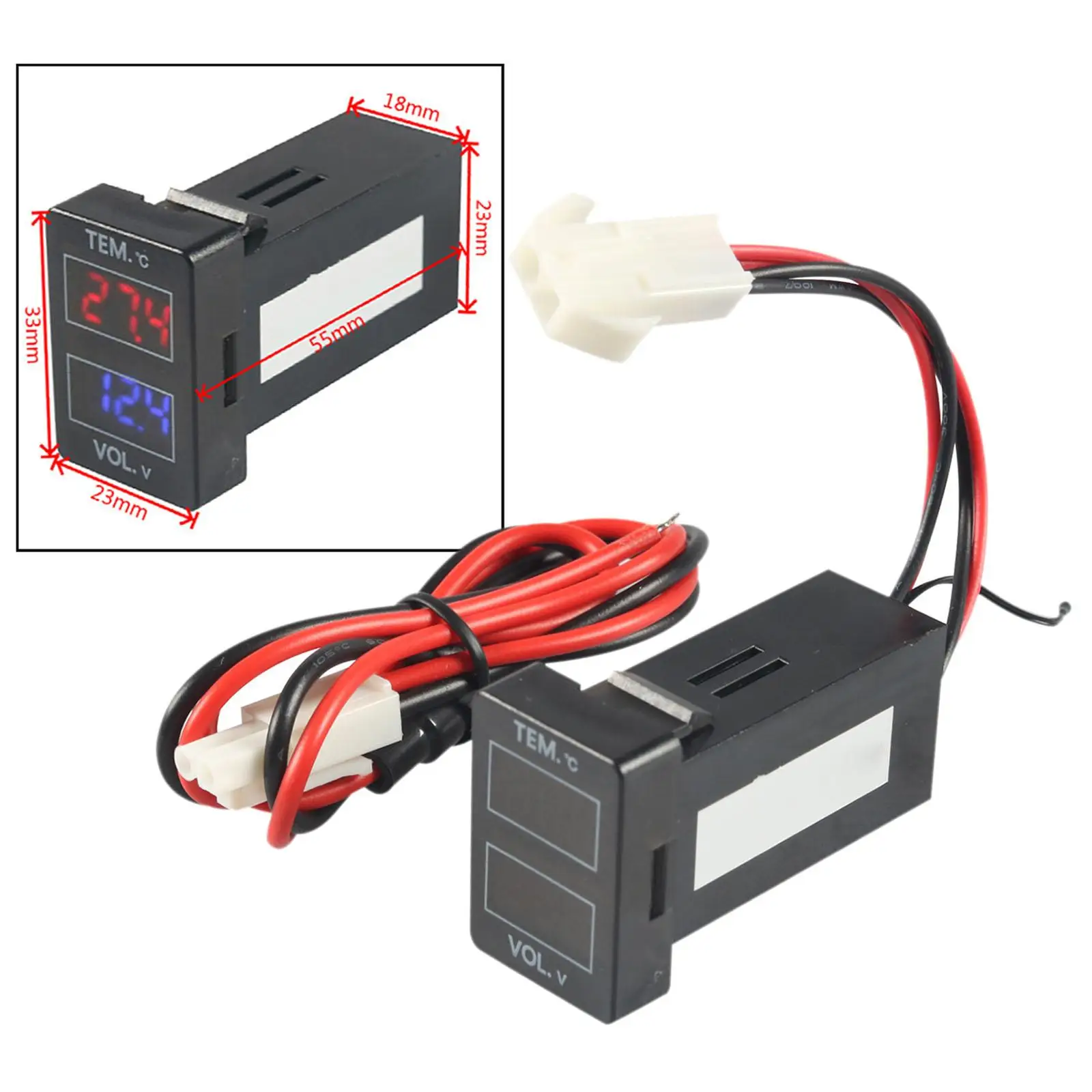 Digital Voltage Temperature Display Meter Temp V Tester Auto