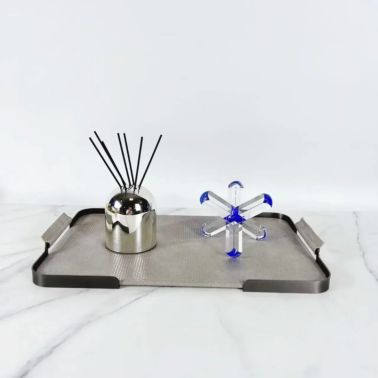 Metal Decorative Tray Rectangular Leather Tray Creative Home Decorations Living Room Storage Supplies Coffee Table Organizer