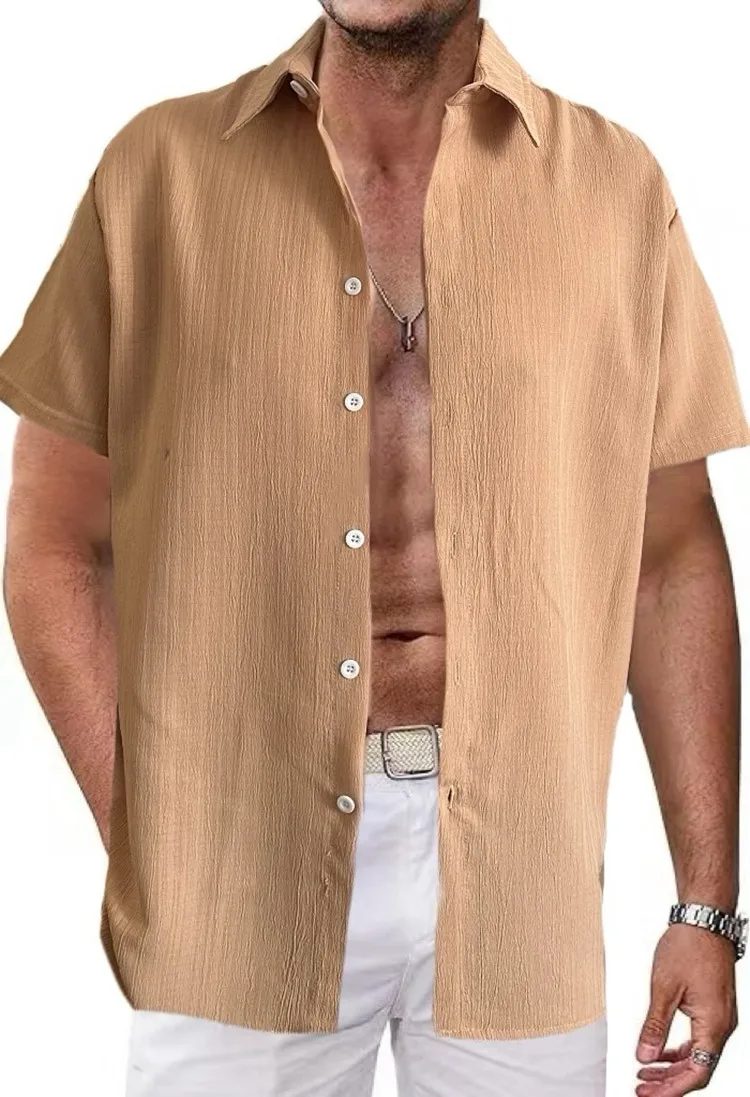 Summer Shirts For Men Casual Short Sleeved Shirts Blouses Stripe design Turn-Down Collar Formal Beach Male Clothing
