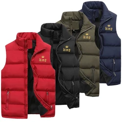 2023 Winter Men's Tank Top Coat Printed Thick Standing Neck Solid Cotton Tank Top Duck Down Jacket Sleeveless