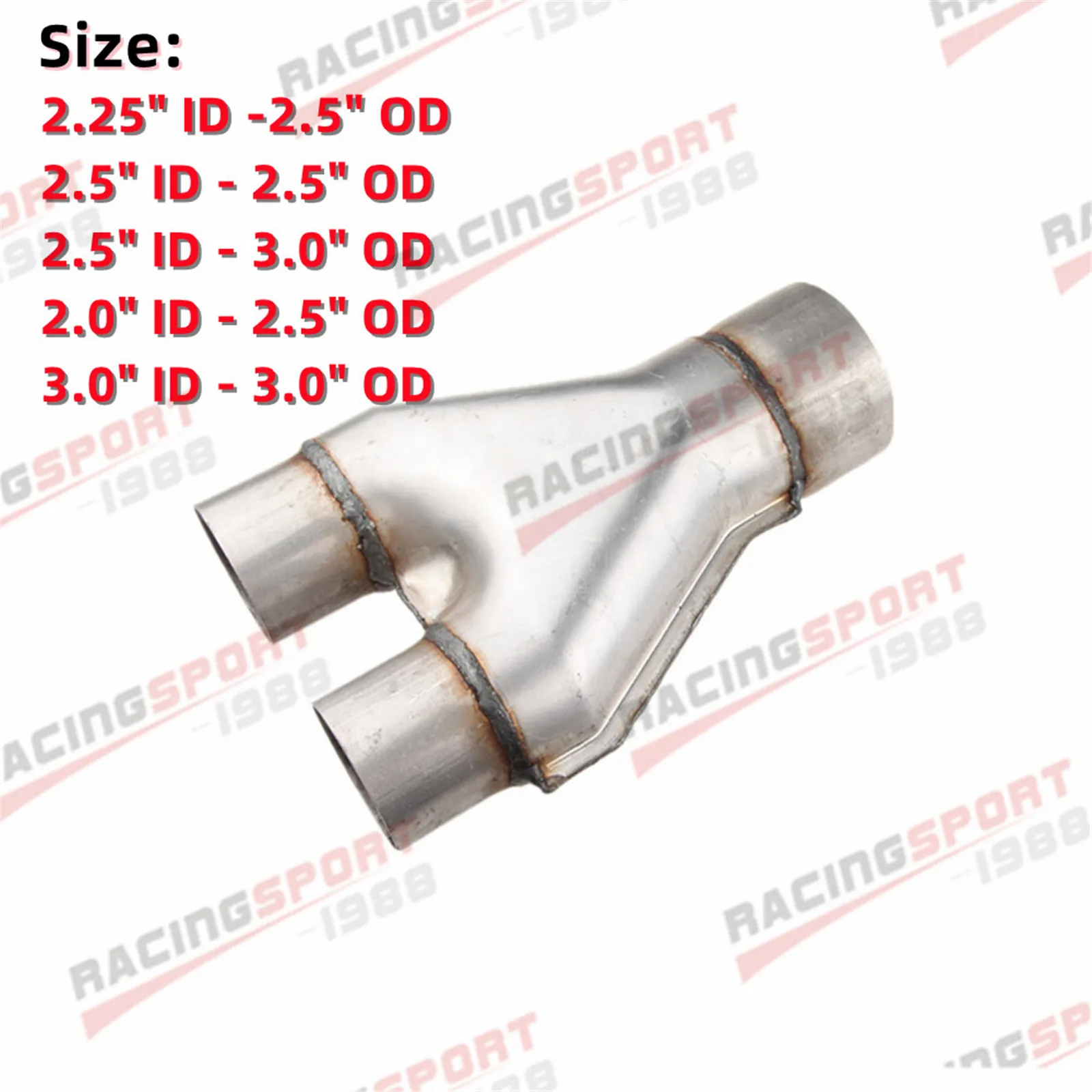 

Car Exhaust Y Pipe 2" 2.25" 2.5" 3" Inlet 3-Way Aluminized Steel 51 57 63 76MM Outlet for Universal Exhaust Muffler Y Tube