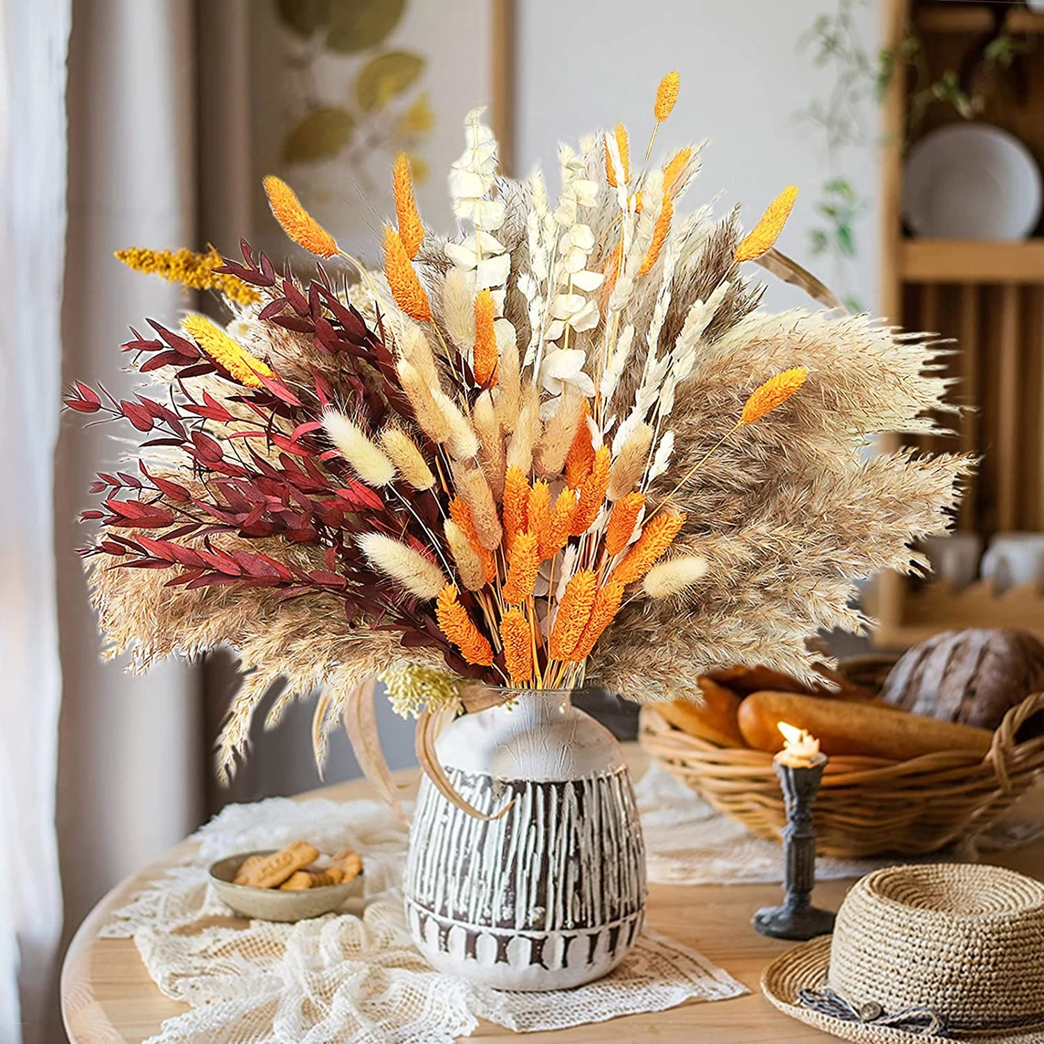 Bouquet de fleurs de pampas séchées, 100 pièces, décoration pour la maison,  style Boho, pour l'automne, pour la ferme ou le bureau | AliExpress