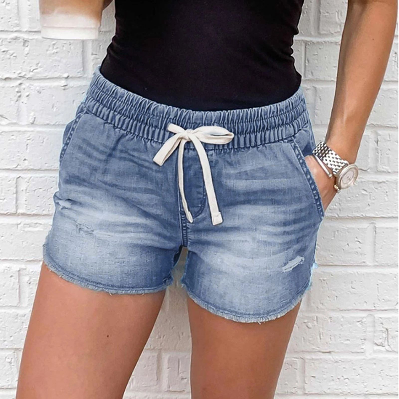 topshop jeans Women's Fashion High Waist Shorts Blue Jeans Ripped Casual Denim Pants Daily Comfy Simple Jeans amiri jeans