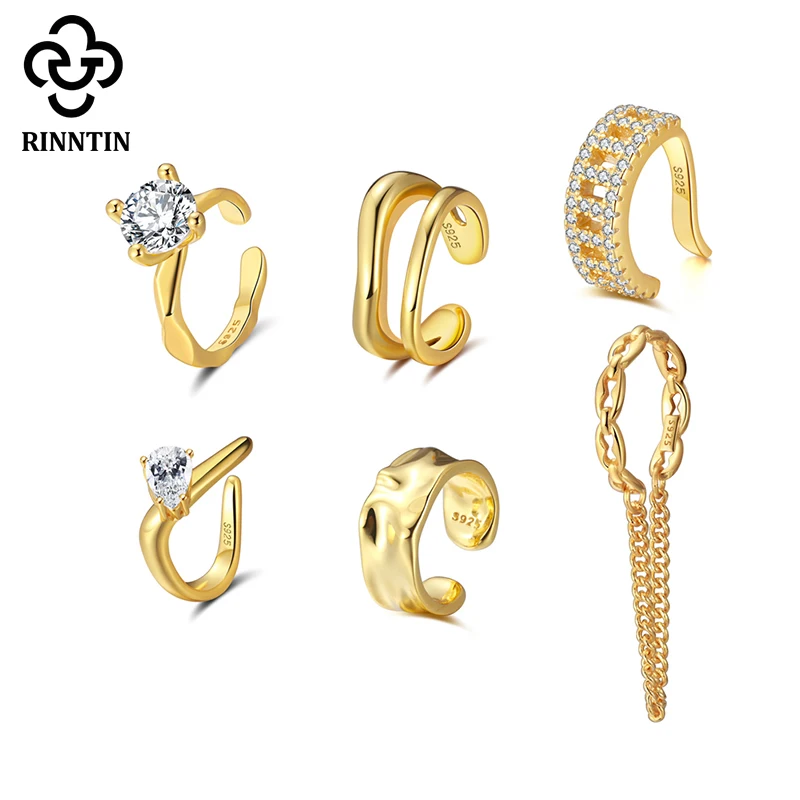 Rinntin 1Pcs 925 Sterling Silver Ear Cuffs Fashion Non-Piercing Ear Clip Circle Earrings with Zircon for Women Jewelry CL01 ear clip earrings clip earrings ear clip
