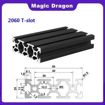 1/4Pcs 블랙 2060 T 슬롯 유럽 표준 알루미늄 프로파일 압출 100-1000mm 길이 선형 레일 3D 프린터