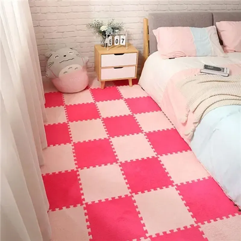 Warm and Soft Plush Carpet with Interlocking Eva Foam Puzzle Pieces for Children's Play Area Rugs Rug Bedroom Bedrooom Foot Mat
