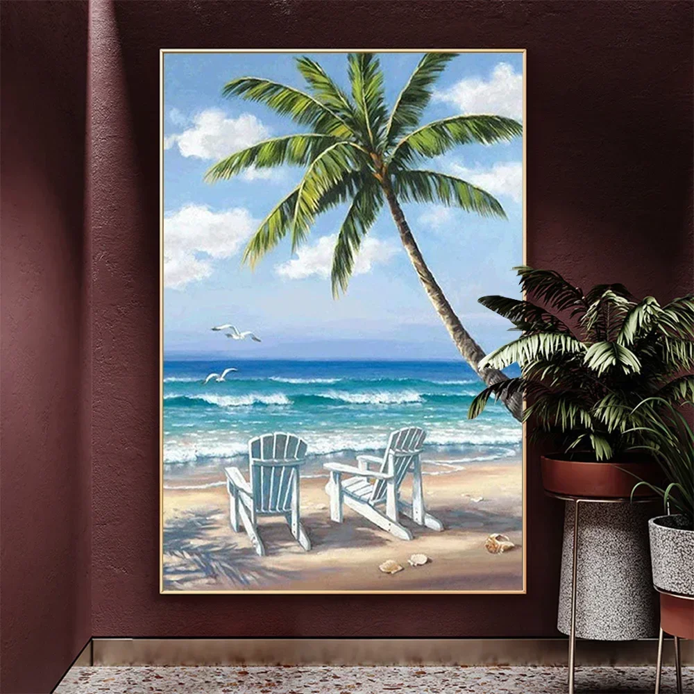 5D DIY Diamond Painting Seaside Beach Cross Stitch Kit AB Diamond Round Mosaic Landscape Art Home Decor Diamond Painting