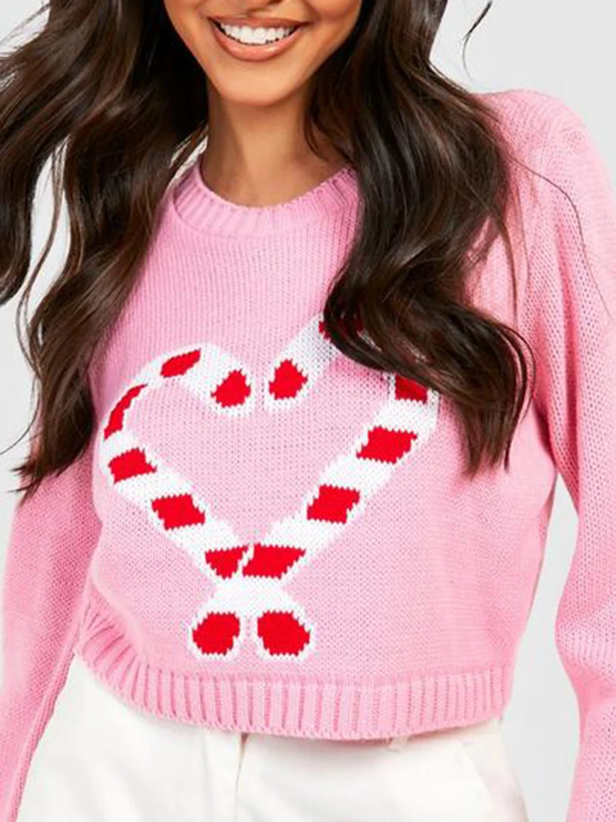 Women s Christmas Sweaters Long Sleeve Round Neck Snowflake Print Loose Pullovers Knit Tops Festive Holiday Wear