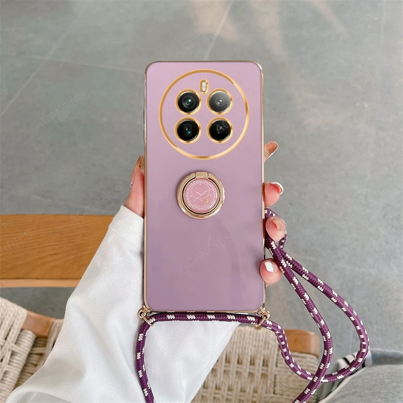 Luxury Plating Crossbody Lanyard Case with Ring Holder Back Cover