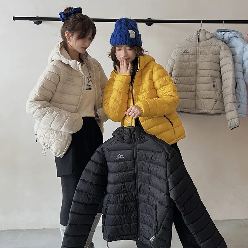 Lightweight Down Cotton Jackets Women Autumn Winter Warm Long Sleeve Hooded Parkas Woman Solid Zipper Up Short Cotton Parkas