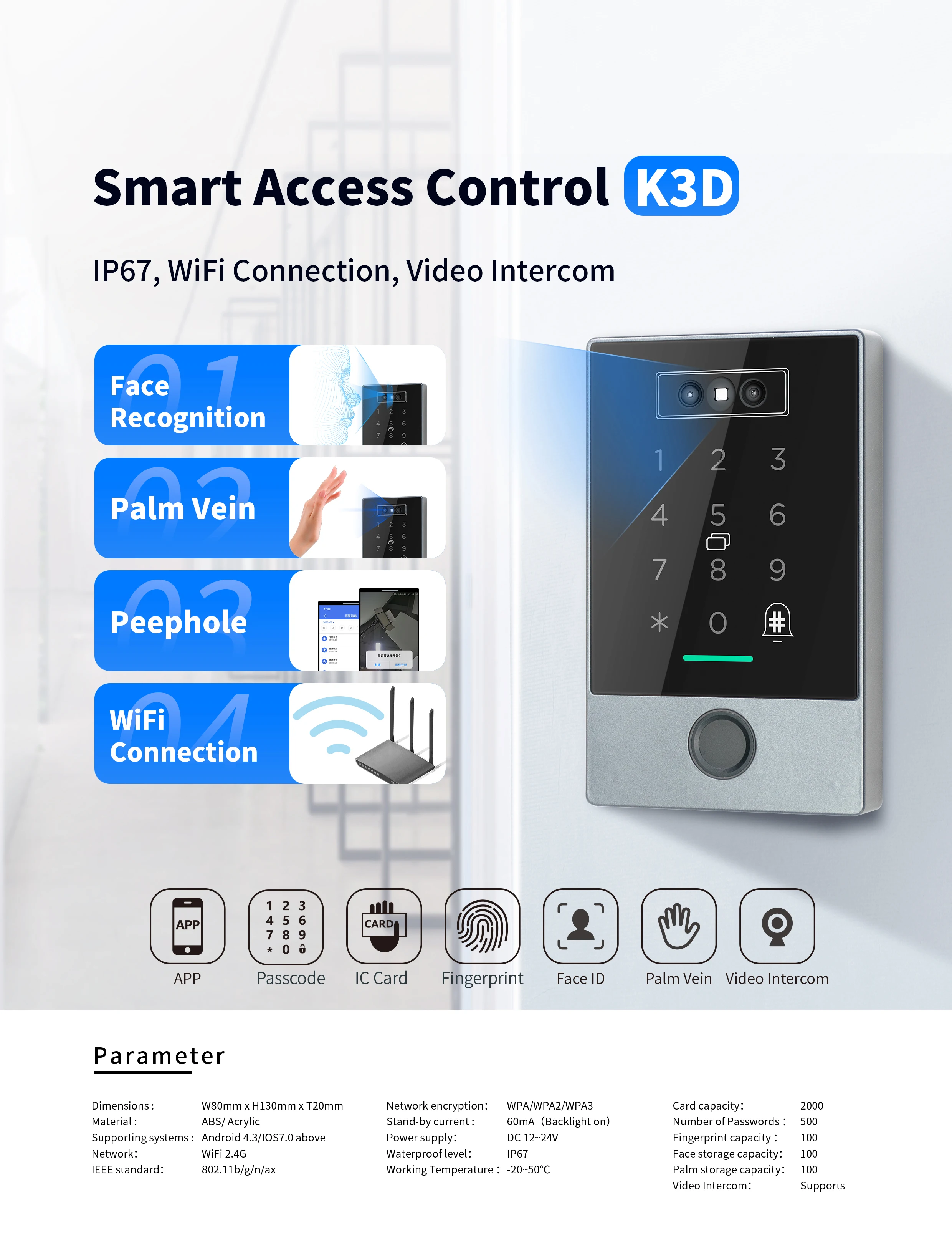 K3W/K3FW TTlock Smart Phone App Access Controller 13.56Mhz Rfid Door Access Cont