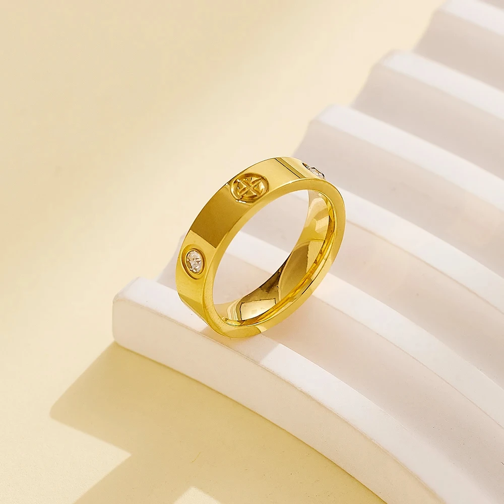 Classic Cross Stainless Steel Love Ring Women Men Rose Gold Color Couple CZ Crystal Rings Luxury Jewelry Wedding Gift cross rings