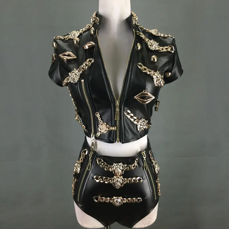 

Nightclub bar DJ singer stage costume DS jazz pole dance domineering sexy party rave 2 piece black hiphop outfits