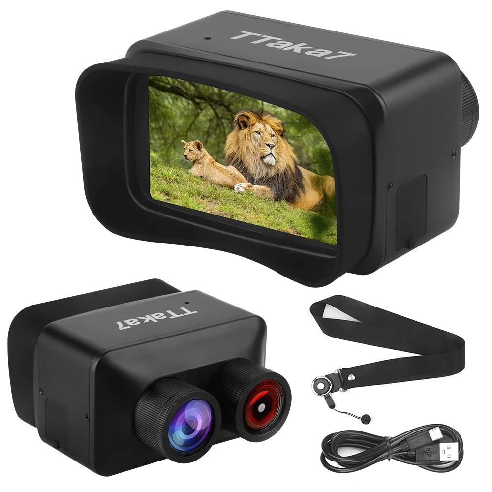 Visore Notturno 4K con Binocolo, Fotocamera 48MP, Schermo Grande da 3'', 12 Lingue, Visione Notturna a Infrarossi Completa al Buio fino a 300M