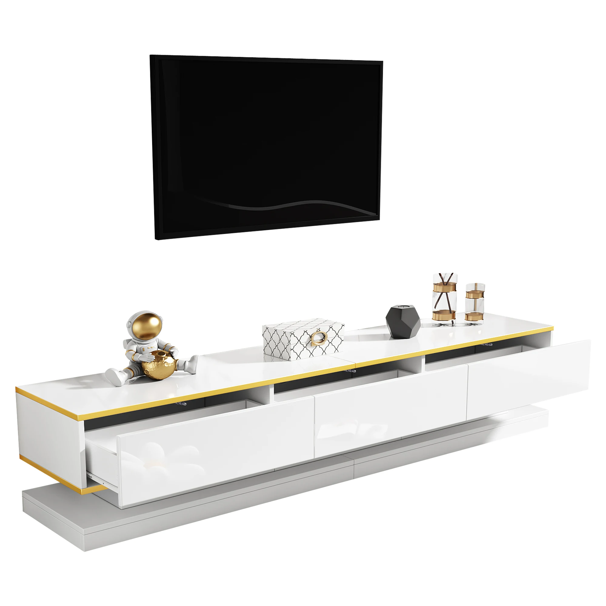 200*40*40cm TV-Schrank, Lowboard mit 3 Schubladen, Hochglanz-TV-Ständer, Wohnzimmerschrank mit viel Stauraum – Detail 8