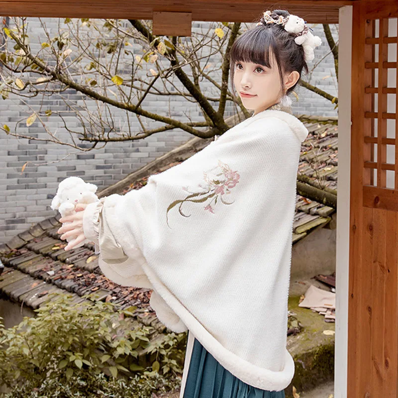 

Новинка 2023, зимняя плюшевая теплая накидка, Китайская традиционная Вышитая Шаль, элегантное пальто принцессы династии Хань Тан мин DQL7929