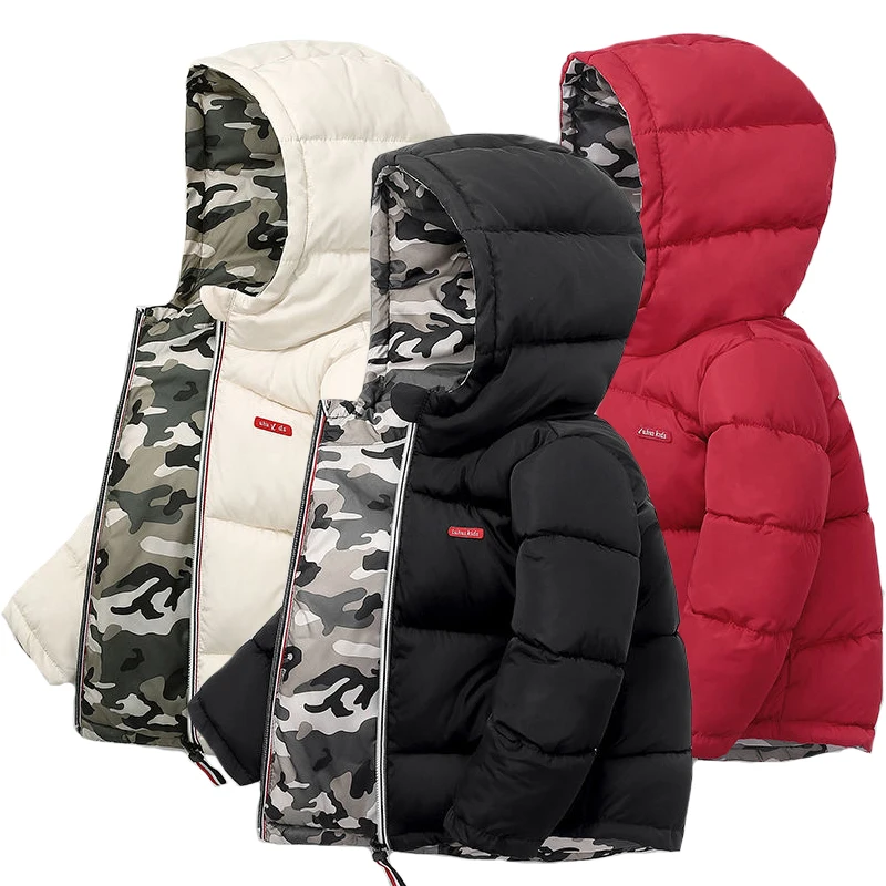 Can Be Worn On Both Sides Winter Boys Jacket Thick Keep Warm Hooded Coat For Kids Children Birthday Christmas Present Outerwear kids jackets