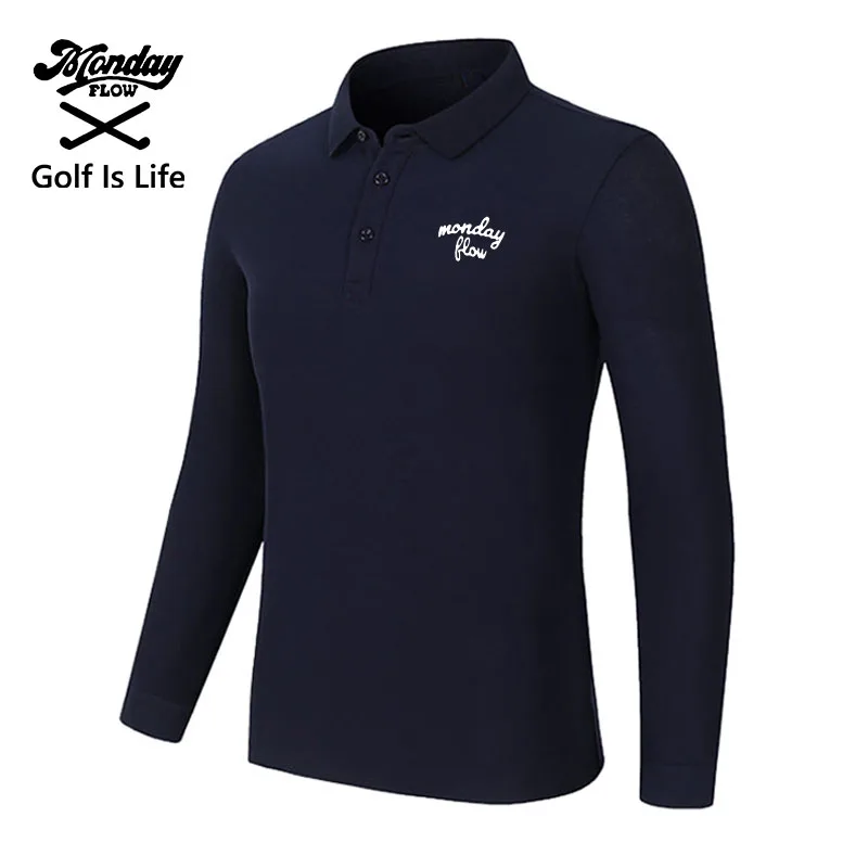

Mondayflow, одежда для гольфа, осенняя мужская Удобная Повседневная Высококачественная спортивная футболка с длинным рукавом, рубашка-поло, топ с защитой от пиллинга
