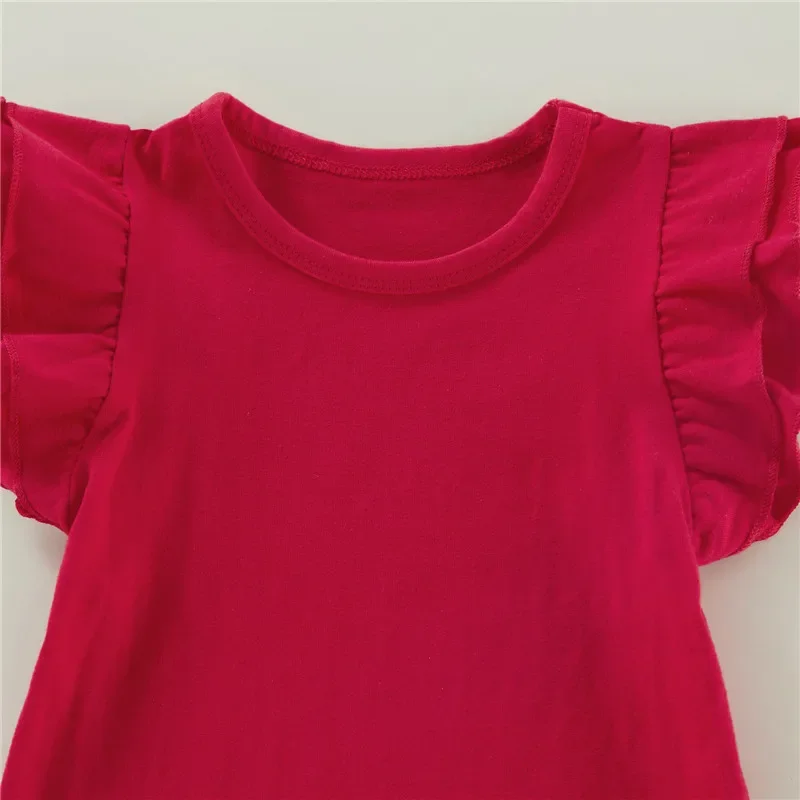1-6Years Kids Girls Summer T-Shirt Cotton Flying Sleeves T-Shirt Girls Solid Black White Pink Red Tee Tops