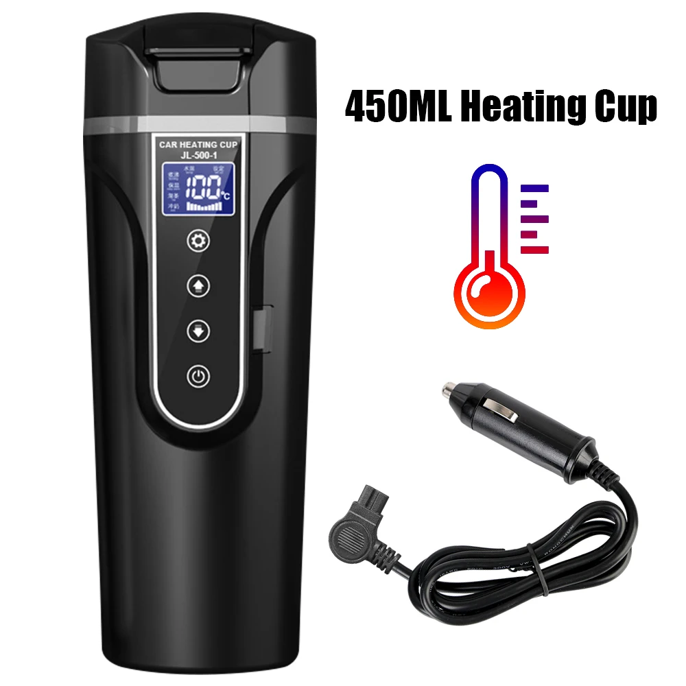 12V 450ml Electric Car Cup Travel Heating Cup,Stainless Steel Electric  Insulated Plug Kettles Boiling Car Coffee Mug Heater with Cigarette Lighter