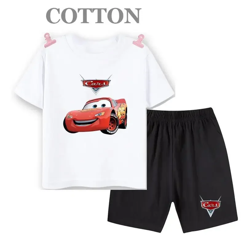 thumbnail image 1 of Conjunto de camiseta y pantalones cortos de verano para niños, camiseta de algodón de manga corta con dibujos de coches y pantalones, conjunto de 2 piezas, ropa para niñas y niños, conjunto para bebés, 1 of 5