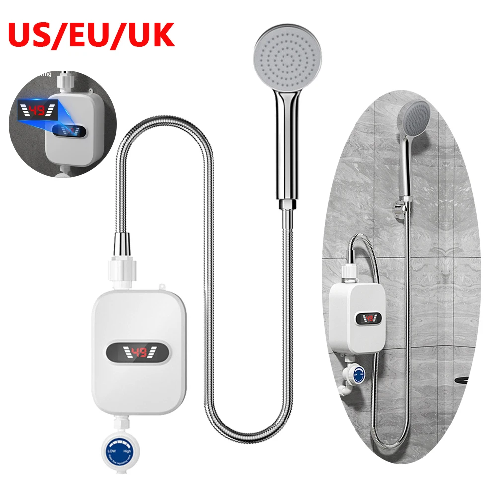 Shower Set 304 Stainless Steel Hot Water Heater Shower Automatic Power-Off Instant Water Heater Sprinkling Waterproof LCD Digital for Hotel shower set