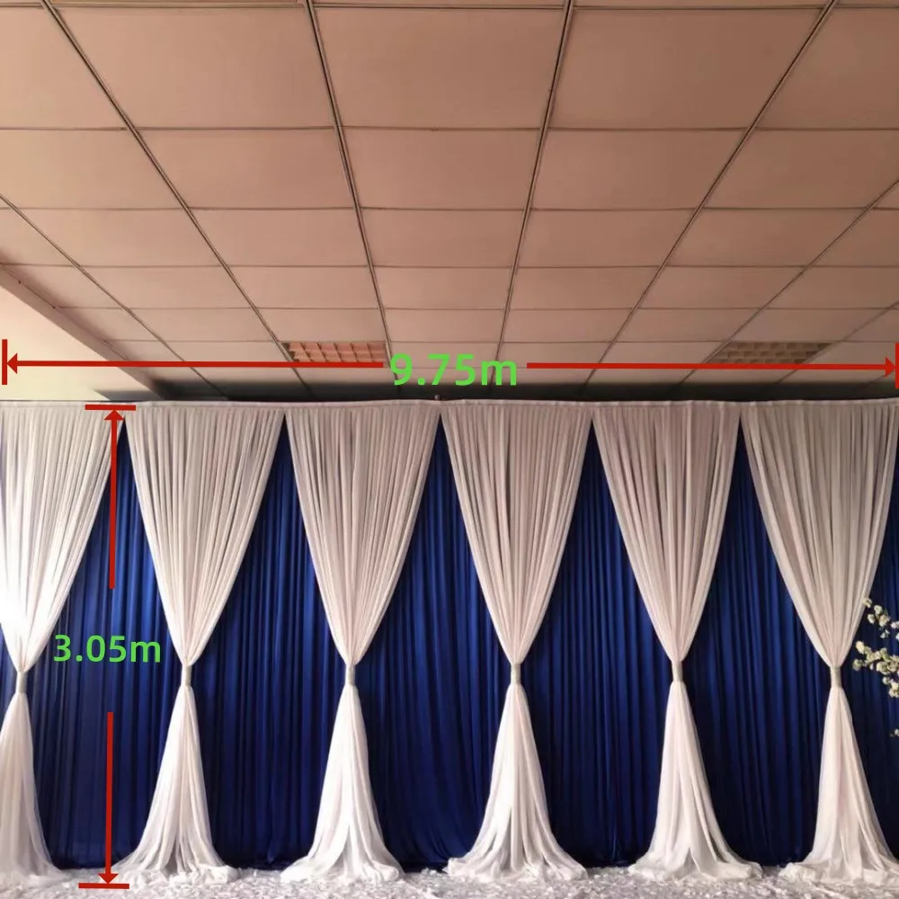 

10ft high and 32ft long Royal Blue Ice Silk Backdrop Wedding Decoration Curtain with Chiffon Valance