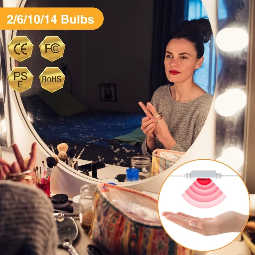 Makeup Mirror Lights USB 5V portable LED Bulb Dimmable Wall Lamp Makeup Mirror Dressing Table Beauty Hand Sweep Sensor
