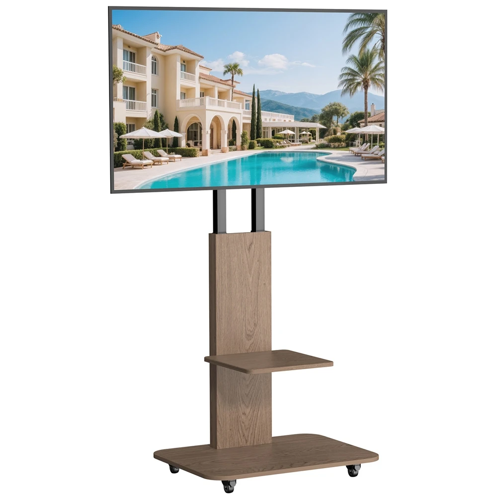 Height Adjustable Mobile Floor TV Stand with Wheels