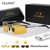 CLLOIO Top Anti-Glare Day Night Vision Glasses Men Driving Polarized Sunglasses Aluminum Rimless Photochromic Riding Goggles UV 1