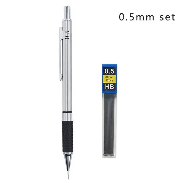 Metal Mechanical Pencil set with pencil grip Leads Art Drawing Student Office Supplies 0.5/0.7/0.9/2.0mm Automatic Pencil