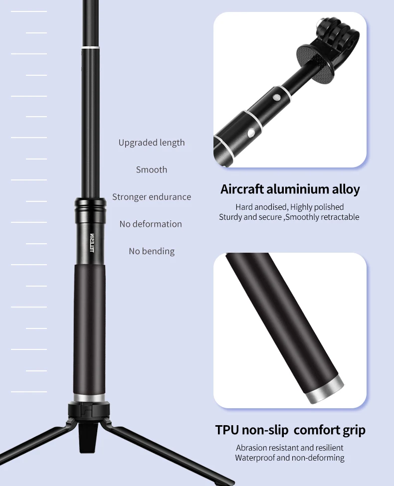 For GoPro Selfie Stick 360° Rotation Foldable Tripod Phone Holder Aluminum Alloy