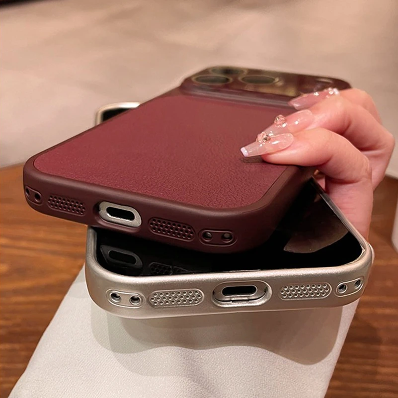 Luxury Litchi Leather Phone Case with Large Window Lens Protector & Shockproof Cover