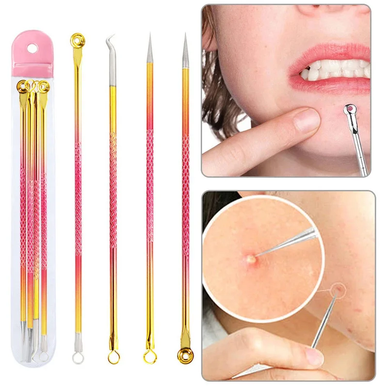 

4pcs/pack Acne Needle Kit Stainless Steel Blackhead Extractor Pore Cleaning Pimple Remover Tool Skin Care Tool Accessories