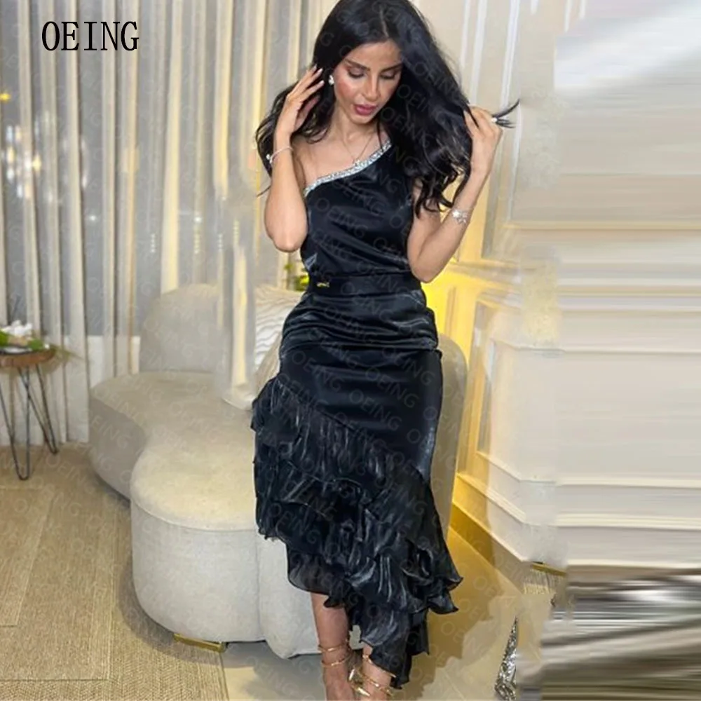 

OEING A-line Satin Ruffles Beadings Belt Mermaid Formal Evening Party Dresses 2023 One Shoulder Ankle Length Celebrity Prom Gown