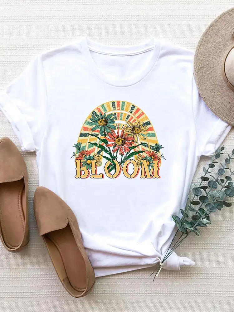 

Flower Trend 90s Floral Clothing Tee Basic Women Clothes Print T Shirt Short Sleeve Summer Top Fashion Graphic T-shirt