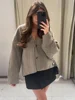 Elegant Straight Cut Wool Jacket Women Fashion V Neck Single Breasted Short Coat 2025 Autumn Chic Lady Office Street Outerwear 3