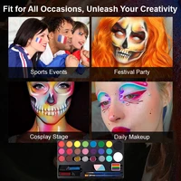 Kit de peinture pour le visage et le corps en 20 couleurs avec paillettes, pinceaux, pochoirs, palette de maquillage lavable à base d'eau pour enfants et adultes, fête, cosplay 4