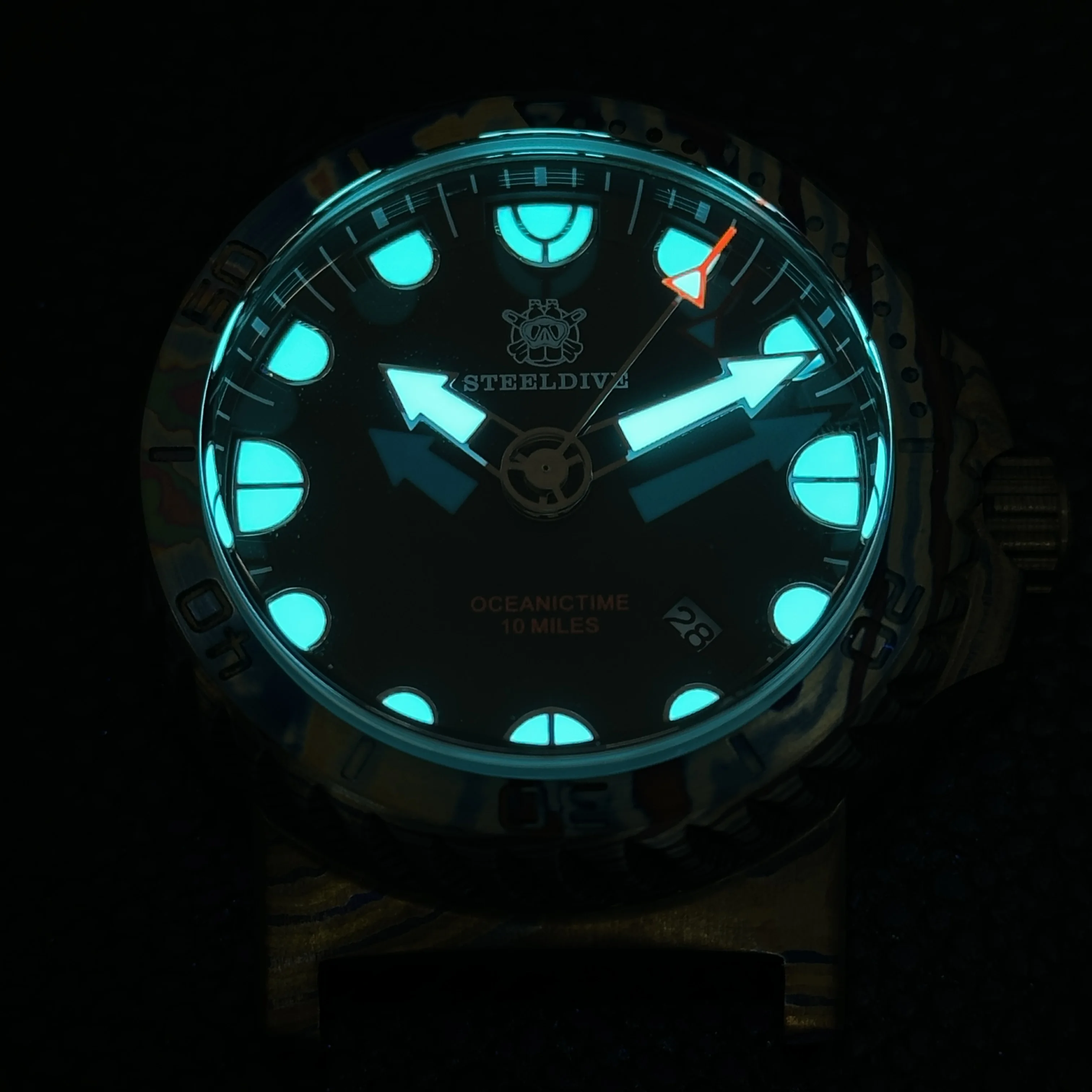 STEELDIVE Titanium Damascus Watch SD1982Y 46.5MM Case 10000M