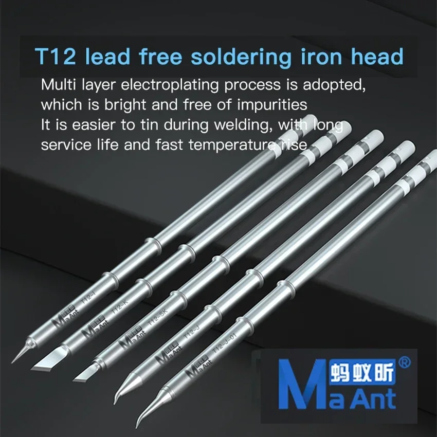 

MaAnt T12 I/K/SK/J/J01 Lead-free Solder Iron Head Soldering Tips with Heater Core Heating Element for Phone Repair Tin Removal