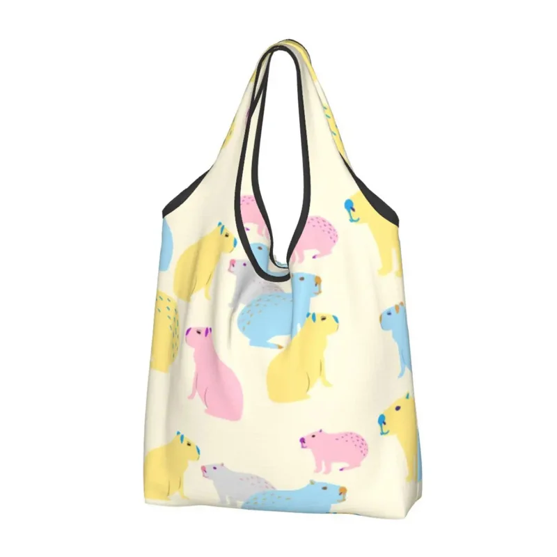 

Capybara Colorful Pattern Grocery Shopping Shopper Shoulder Tote Bag Portable Wild Animals Of South America Handbag