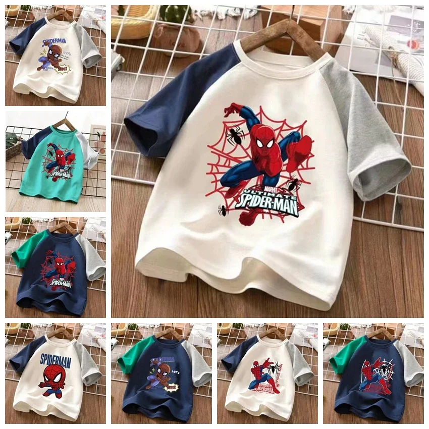 

Summer Children Short Sleeve T-shirts Baby Boys Girls Cartoon Marvel Spiderman Print Cotton Clothes Kids Pajama Tops Tees