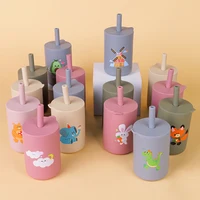 TYRY.HU Baby Feeding Straw Cup Baby Cartoon Learning Feeding Cup Food Grade Silicone Toddler Water Bottle Tableware BPA Free 1