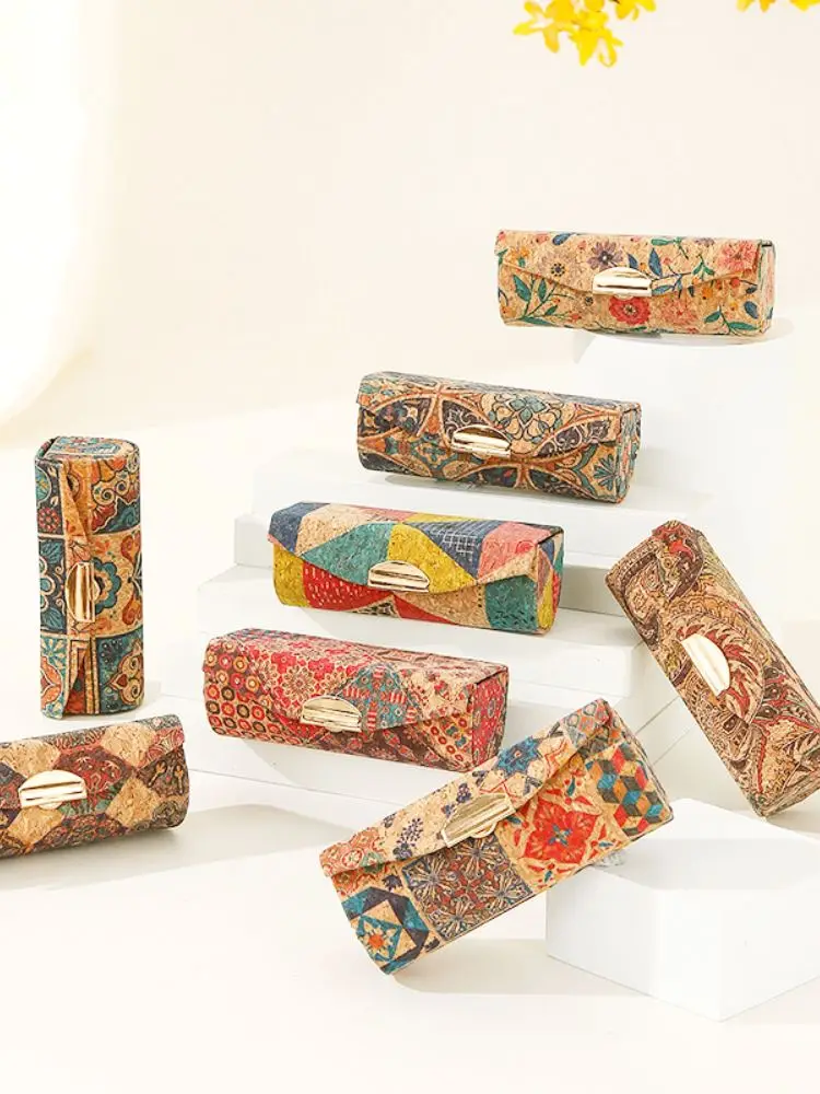 Patterned Jewelry Box Stylish Lipstick Storage Box Natual Cork Retro Style Portable Travel Jewelry Storage Mini Lipstick Case 4