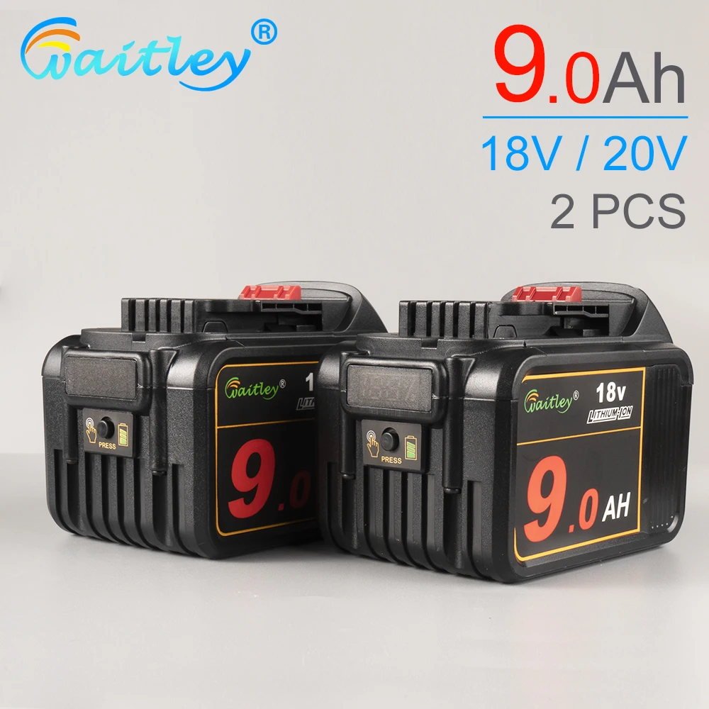 Waitley 2 adet 18V 9.0Ah yedek lityum iyon batarya için Dewalt XR Li ...