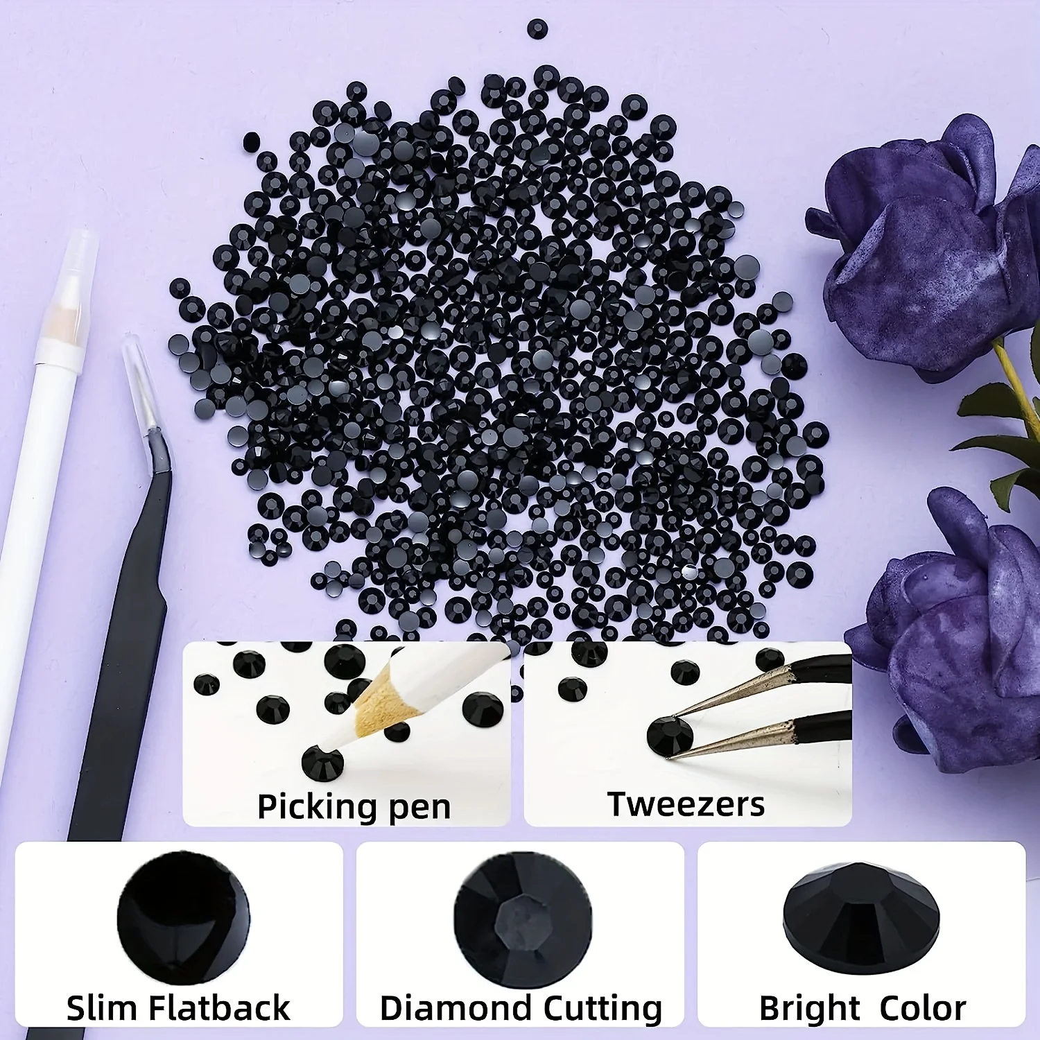 6000 Pcs Black Resin Flat Back Rhinestones, 3mm 4mm 5mm Jelly Resin Non-Heatset Rhinestones for Crafts DIY Designs, Mugs, Clothe 3