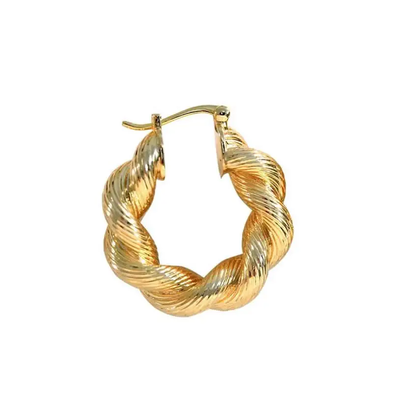 18K Yellow Gold Earrings Fried Dough Twists AU750 Rope Hoop Earrings For Women 5g