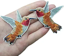 Phenix Birds Elegant Embroidered Appliques in Azure Blue and Pink Gold (Orange Bird)