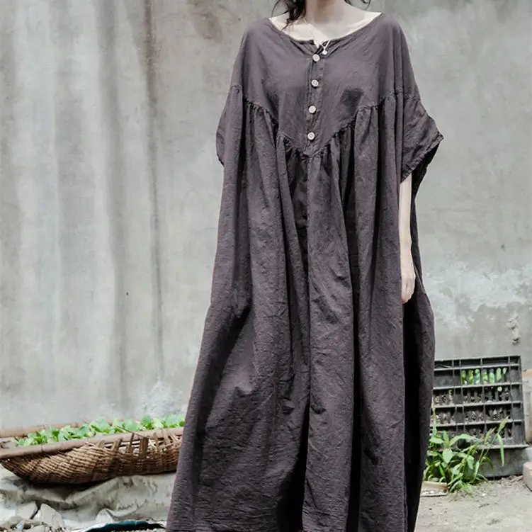 Oversized Summer Long Dress Women Cotton Linen Loose Casual Ladies Dresses Ruffle Dress Woman 2025